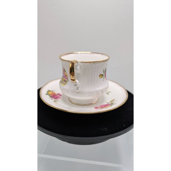 ROYAL DOVER Bone China Footed Teacup Saucer Gold Trim Cottage Rose Elegant - Picture 15 of 16